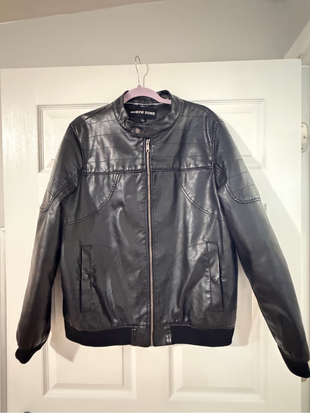Black Faux Leather Bomber Jacket